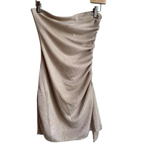 Princess Polly Donelli Metallic Strapless Minidress Champagne Bodycon Ruched NWT - Picture 3 of 9